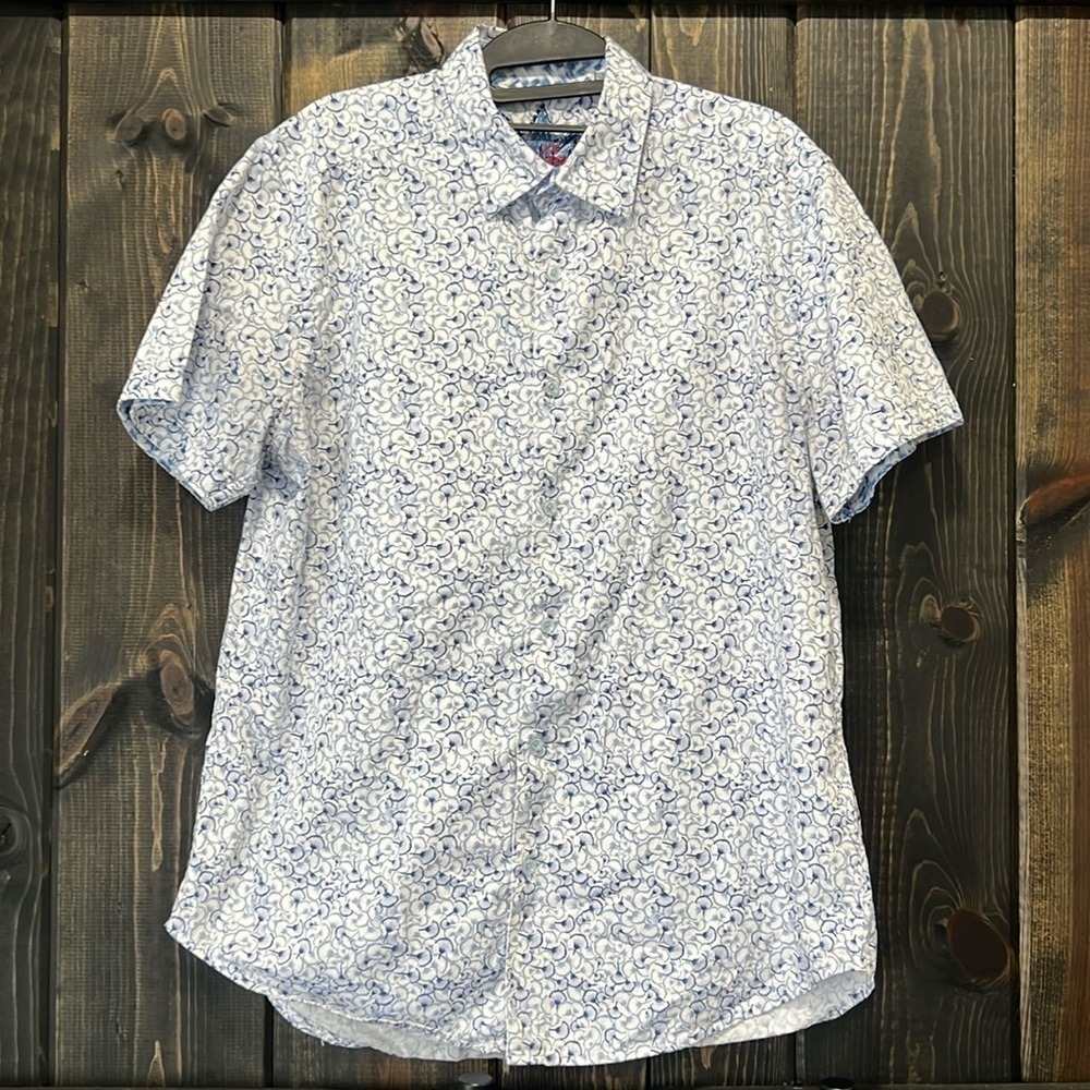 Robert Graham Blue Bellflower Tailored Woven Shirt M Button Up Collar S/S Casual
